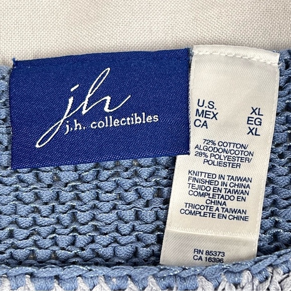 VTG J.H. COLLECTIBLES Blue Beige Color Block Long Sleeve Knit Sweater Top Sz XL - Picture 15 of 16